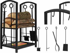 Porte bûches d'intérieur Kaminer avec accessoires
