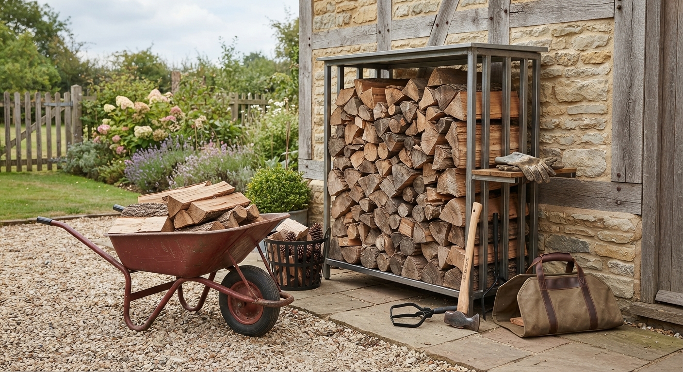Stockage de bois de chauffage bien rangé et ventilé