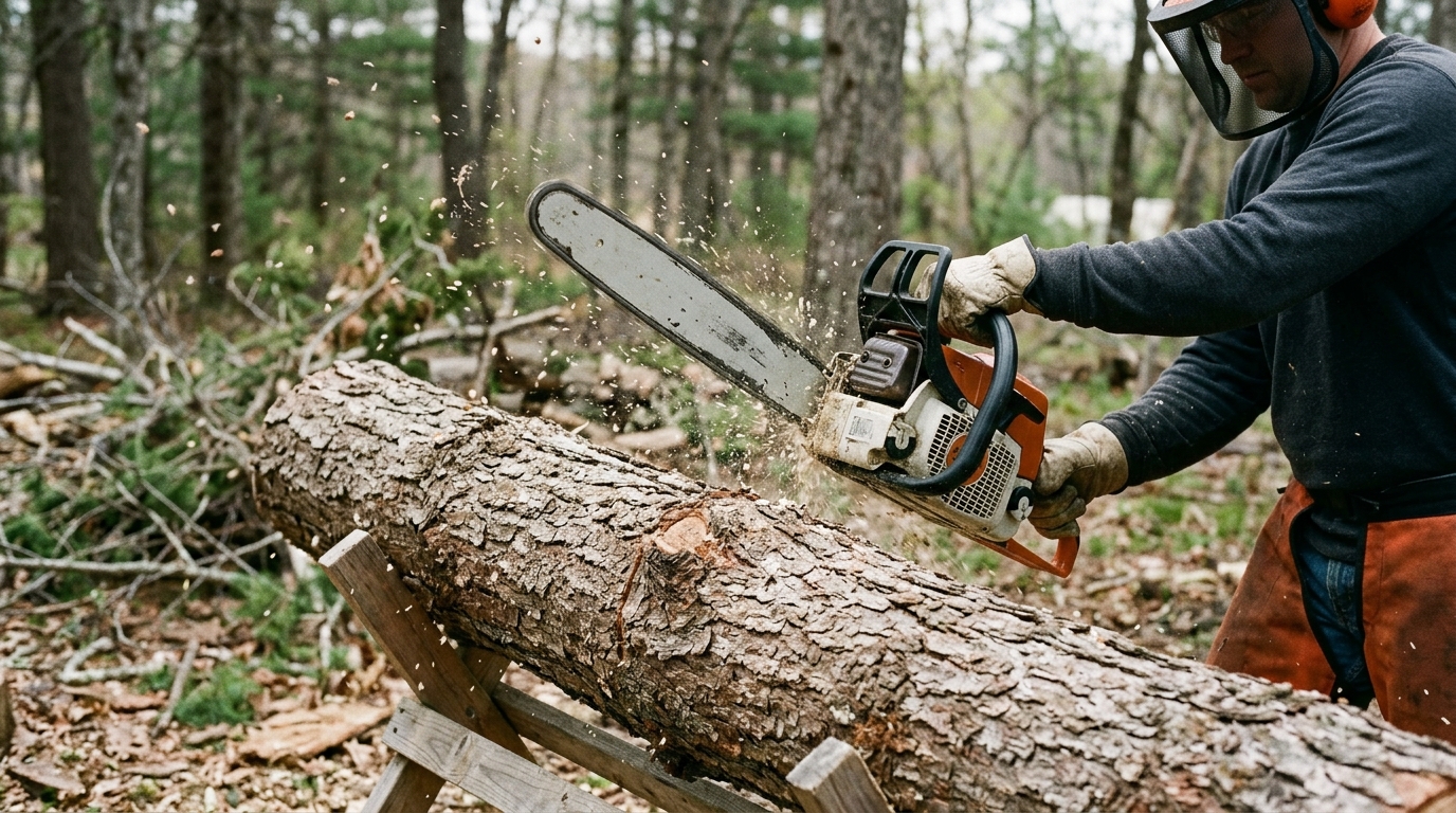 Rebond (kickback) d'une tronçonneuse : zone de danger du guide-chaîne