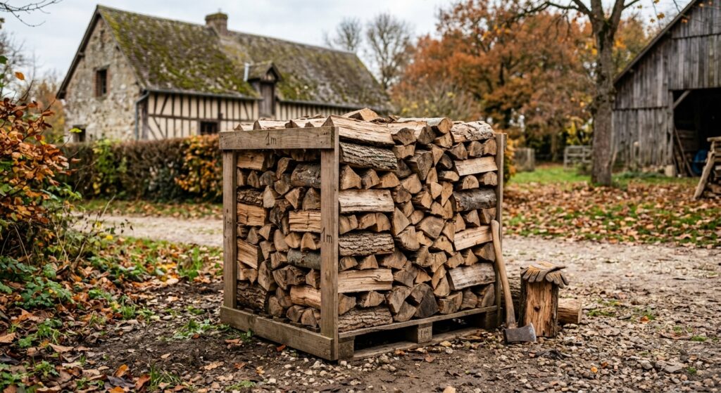 Un vrai stère de bois de 1 mètre sur 1 mètre